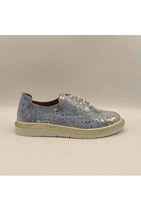 Jenny Blue Leather Floral Pattern Women's Sneaker
