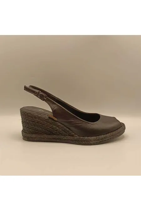 Terre Siyah Deri Dolgu Topuk Sandalet