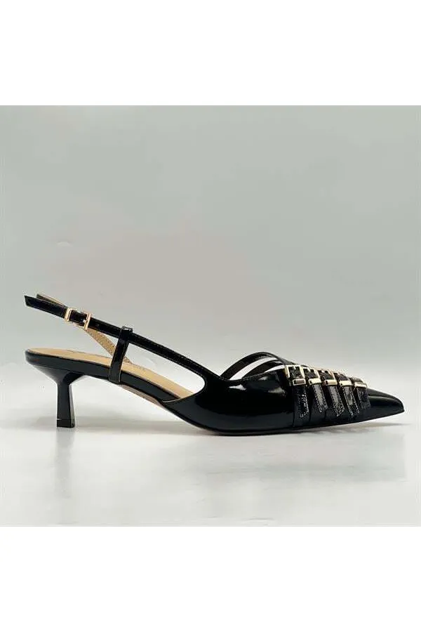 Chaussures à talons hauts Sedare en cuir véritable noir avec boucle