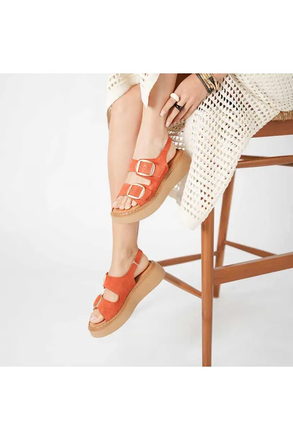 Amethyst Exclusive Stable Orange Suede Platform Women's Sandals | Buckle & Non-Slip Sole for Summer Elegance