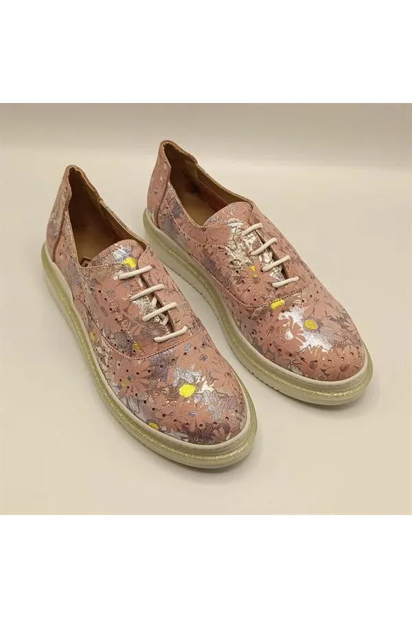 Jenny Powder Pink Leather Floral Pattern Women's Sneaker