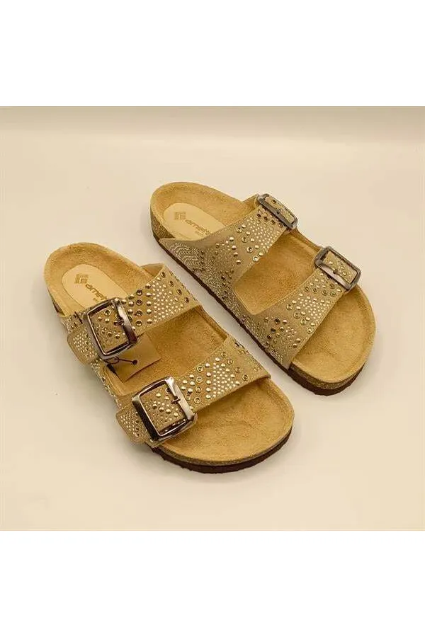 Aidan Beige Leather Cork Sole Orthopedic Slippers