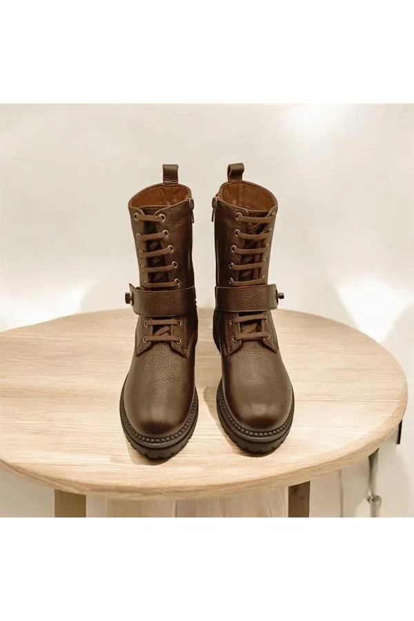 Bottes pour femmes en cuir couleur café pierre