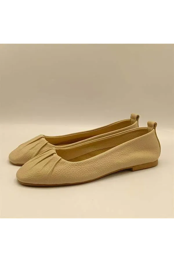 Gale Beige Leather Ballet Flats