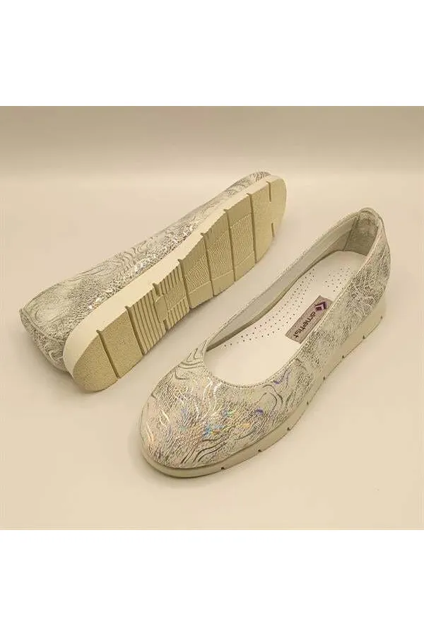 Alena Silver Leather Ballet Flats
