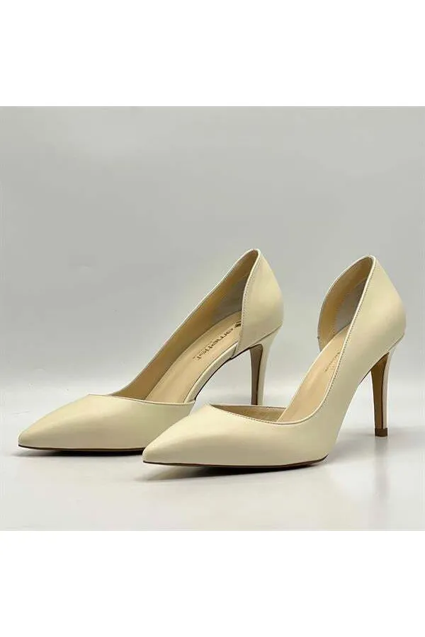 Nadin 100% Genuine Leather Beige Stiletto – Neolite Sole, Low-Cut Design