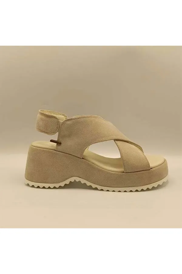Sindy Beige Leather Platform Sandals