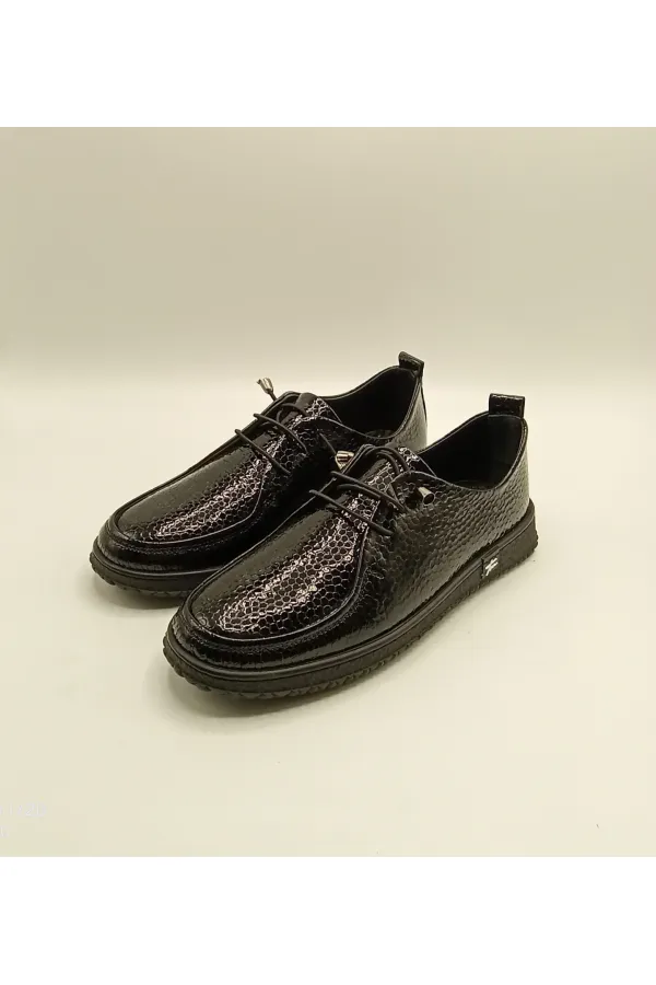 Ariss Siyah Fasulye Desen Gerçek Deri Kadın Günlük Ayakkabı – Hafif Esnek Kauçuk Taban