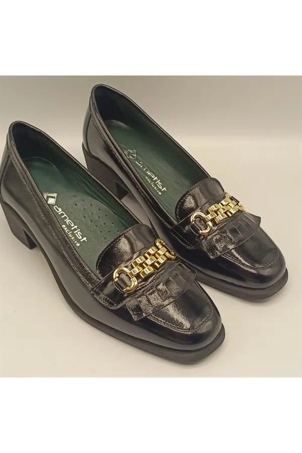 Chaussures décontractées pour femmes en cuir verni noir