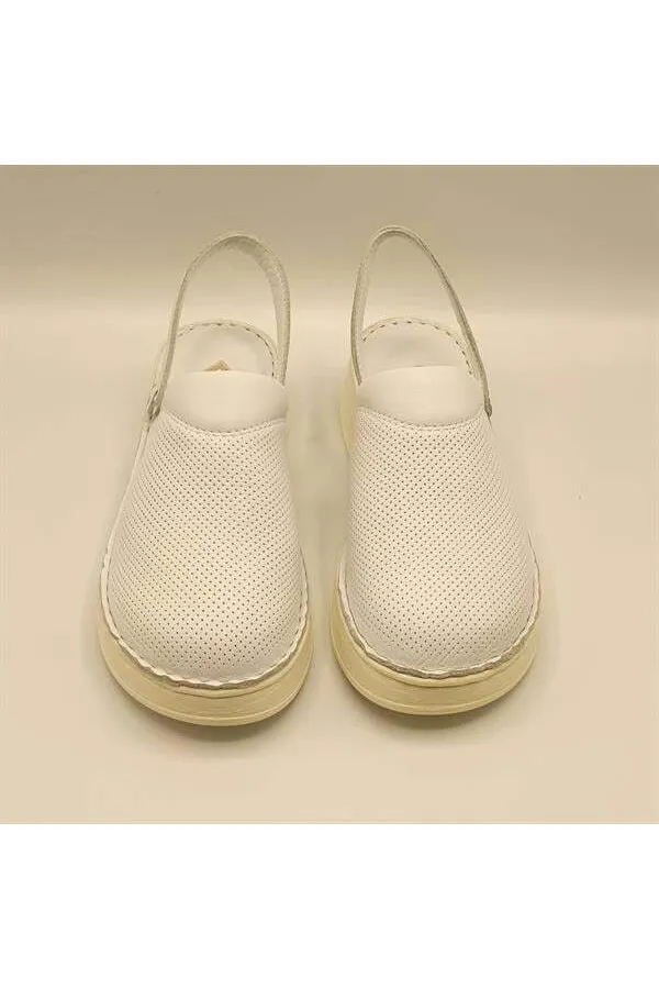 Sabo White Leather Women's Slippers