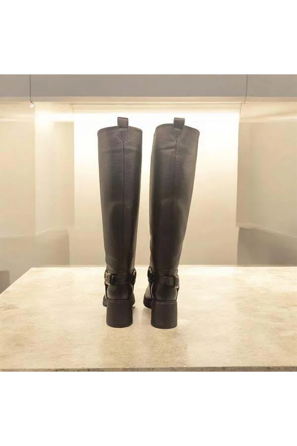 Sonya Topuklu Siyah Deri Kadın Çizme