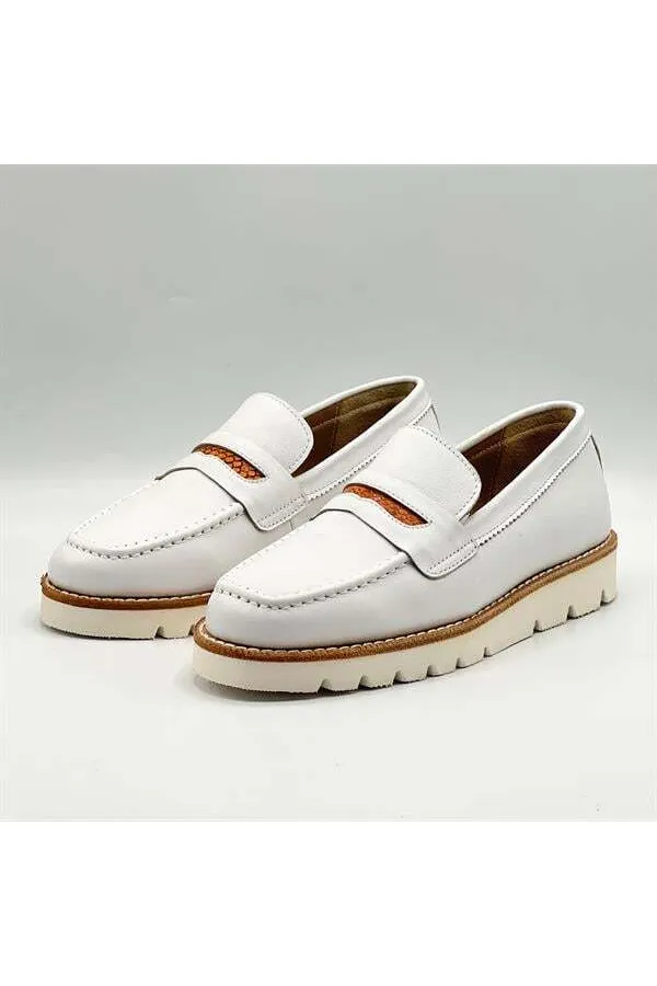 Malta White Genuine Leather Women's Loafer Shoes