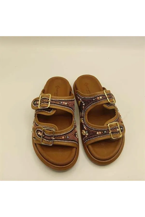 Bona Taba Genuine Leather Beaded Women's Slippers