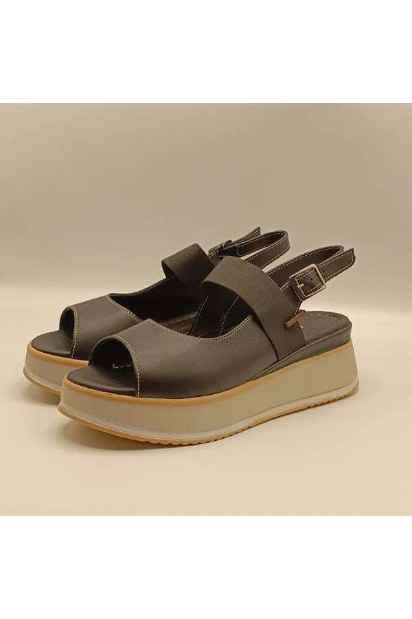 Venus Black Leather Platform Sandals