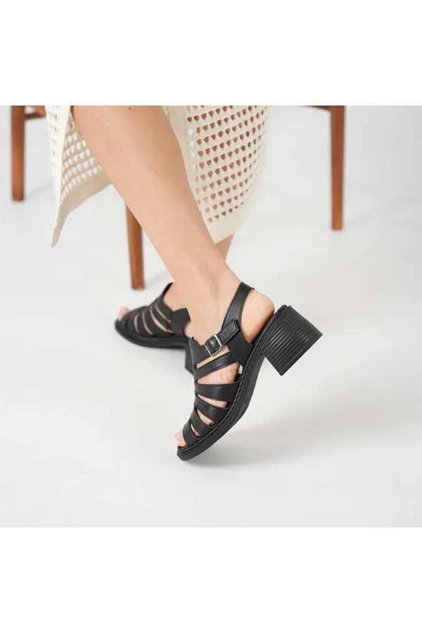 Amethyst Exclusive Stable Black Heeled Women's Sandals | Leather Classic Elegance and Comfort