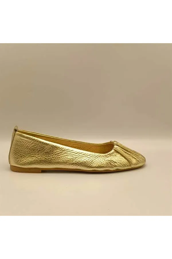 Gale Gold Leather Ballet Flats