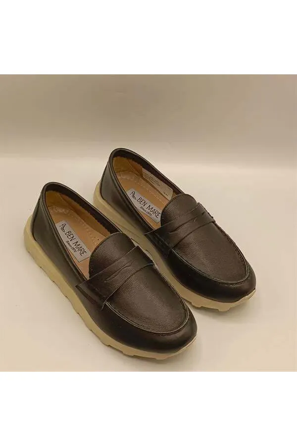 Carle Siyah Deri Kadın Loafer Ayakkabı