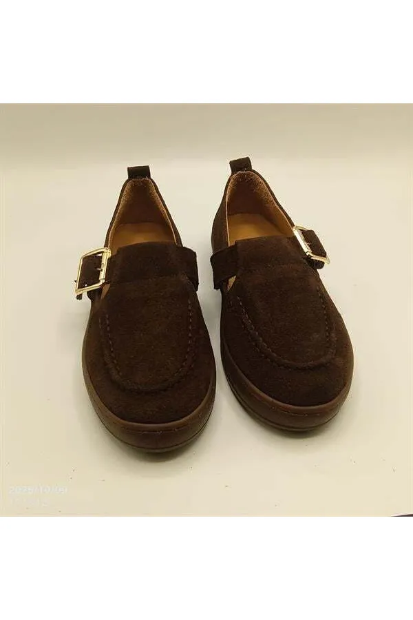 Ava Dark Coffee Genuine Leather Suede Casual Women's Shoes