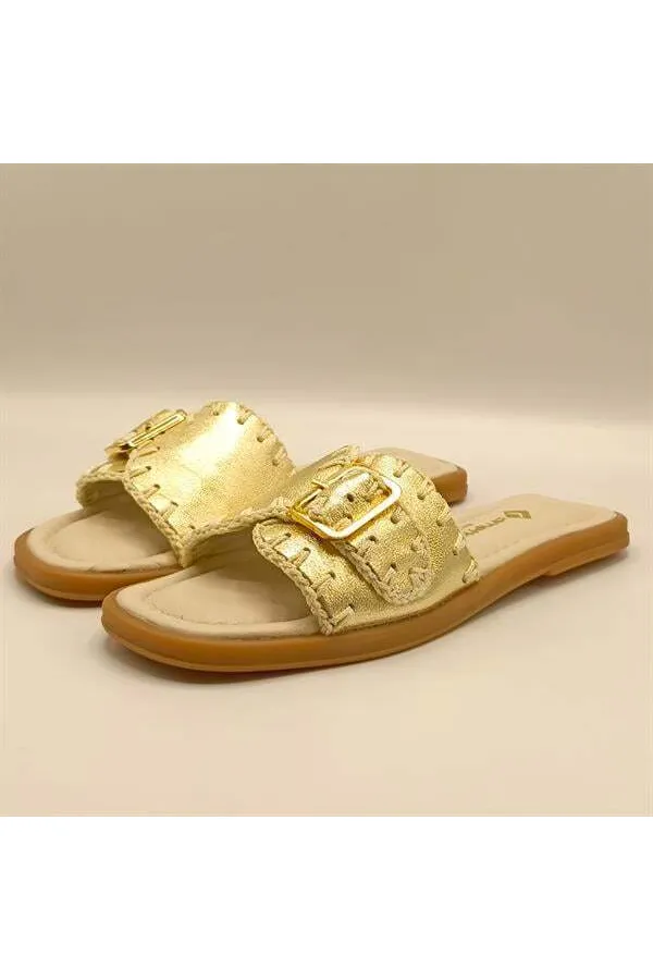 Authentic Gold Leather Women's Slippers