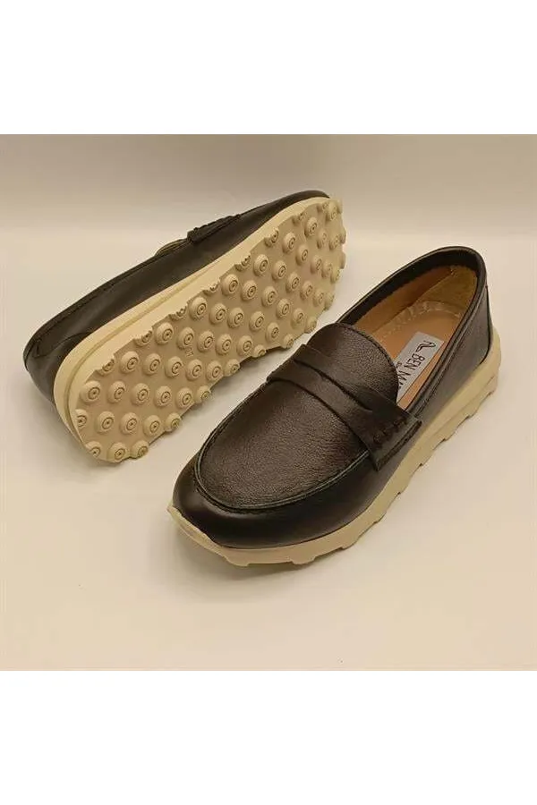 Carle Siyah Deri Kadın Loafer Ayakkabı