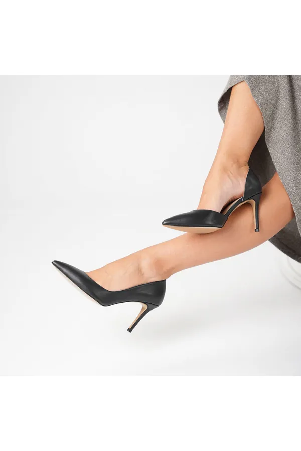 Nadin 100% Genuine Leather Black Stiletto – Neolite Sole, Open-Neck Design