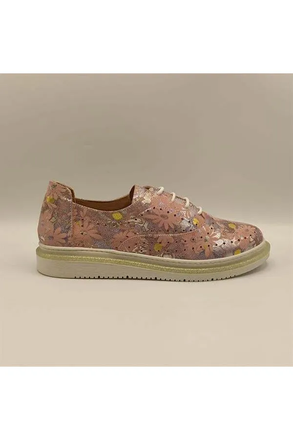 Jenny Powder Pink Leather Floral Pattern Women's Sneaker