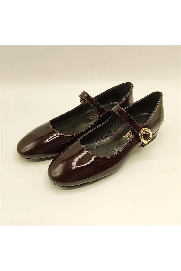 Chaussures pour femmes Marry en cuir brillant bordeaux à bout carré et petit talon