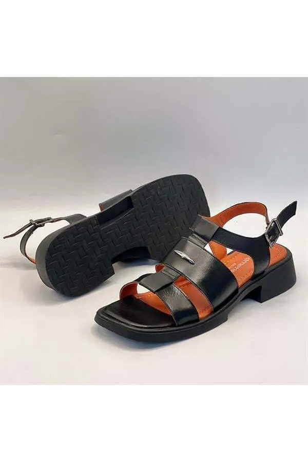Lucia Siyah Gerçek Deri Kadın Sandalet