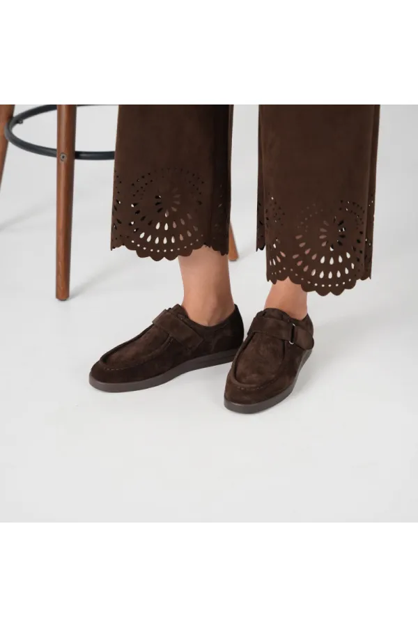 Alba Acı Kahve Hakiki Deri Süet Kadın Günlük Ayakkabı • Hafif Termo Taban, Ayarlanabilir Cırtlı Bant