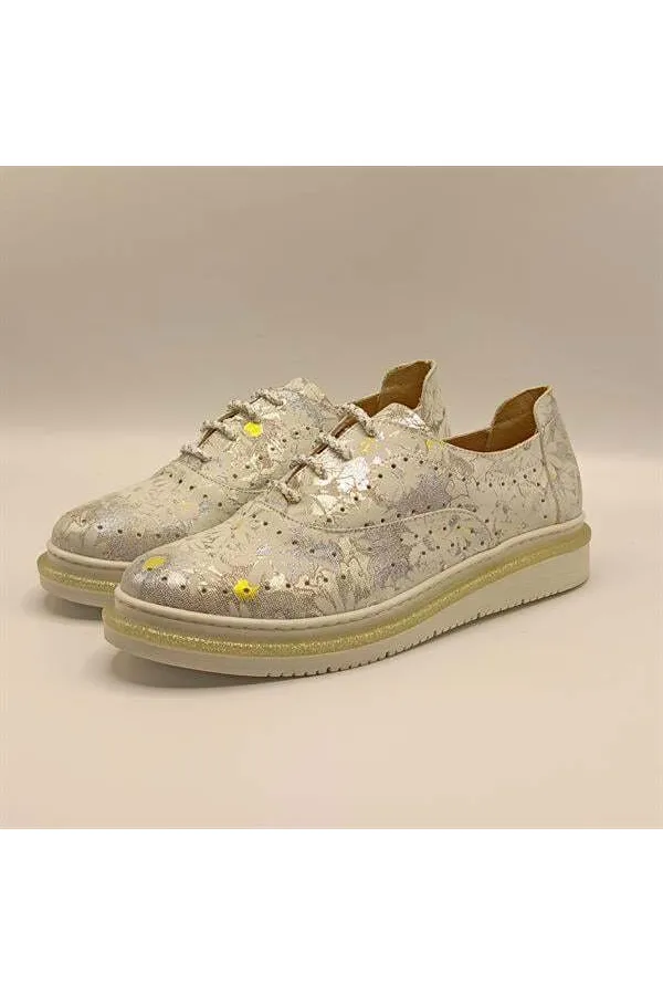 Jenny Silver Leather Floral Pattern Women's Sneaker