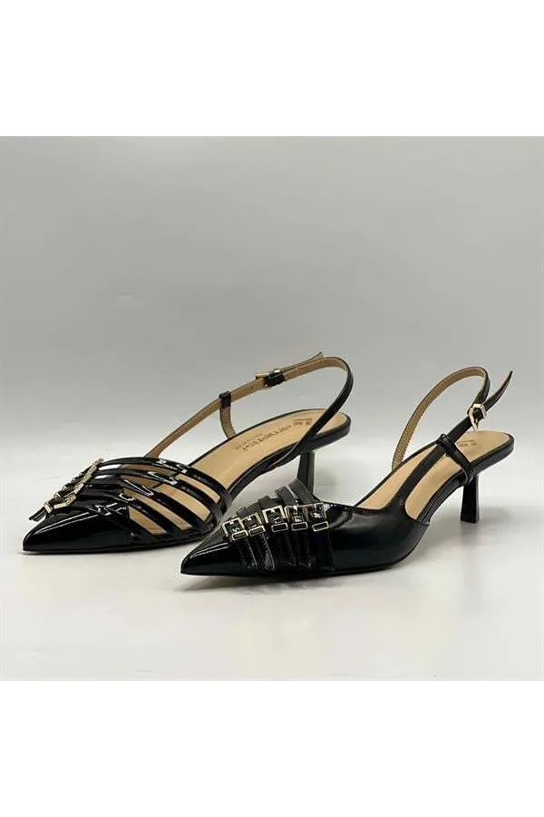 Chaussures à talons hauts Sedare en cuir véritable noir avec boucle