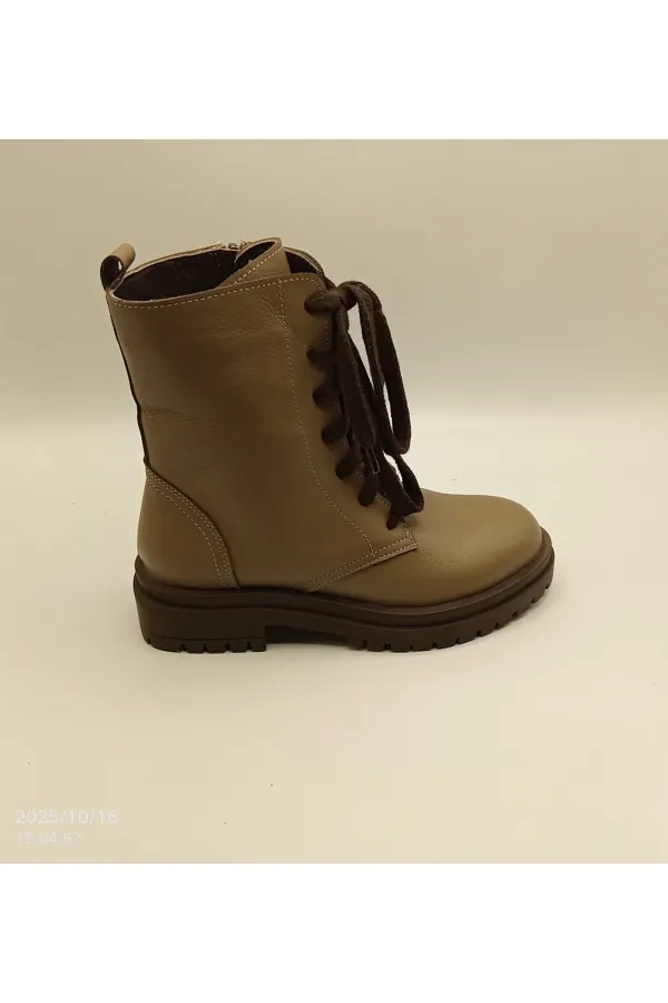 Reneta Vizon Gerçek Deri Kadın Bot – Termo Kaymaz Taban, Bağcıklı & Fermuarlı