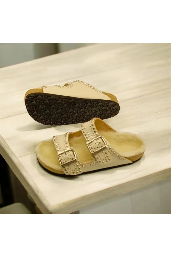 Mina Kışlık Ortopedik Bej Kadın Terlik