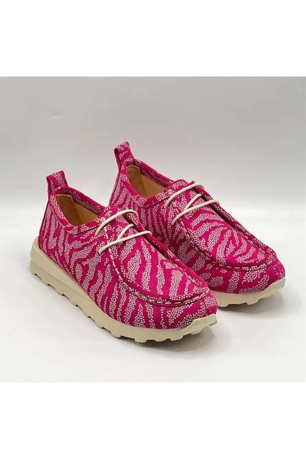 Monica Fuchsia-White Patterned Suede Women's Loafer – Genuine Leather & 3 cm Thermolight Sole