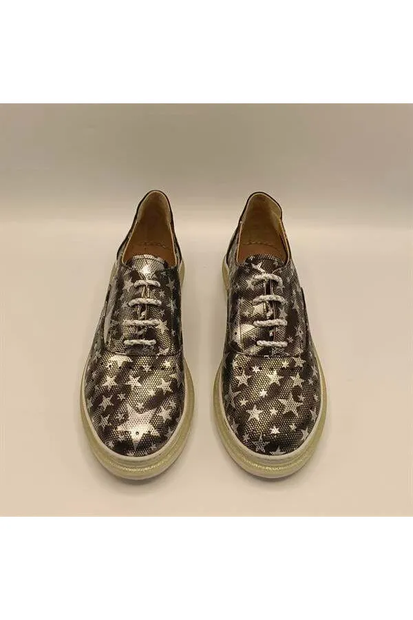 Jenny Black Leather Star Pattern Women's Sneaker