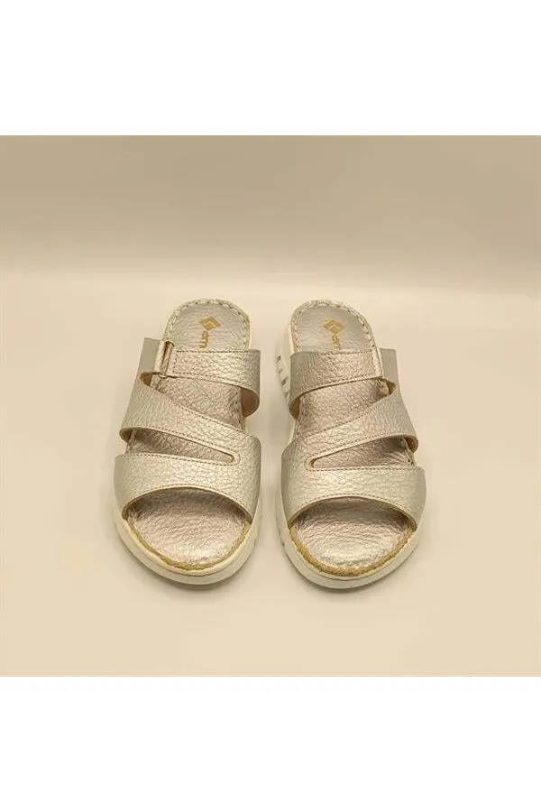 Alda Silver Leather Comfort Women's Slippers