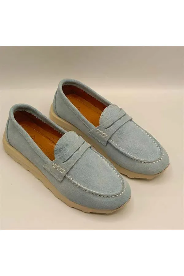 Carle Blue Suede Women's Loafer Shoes