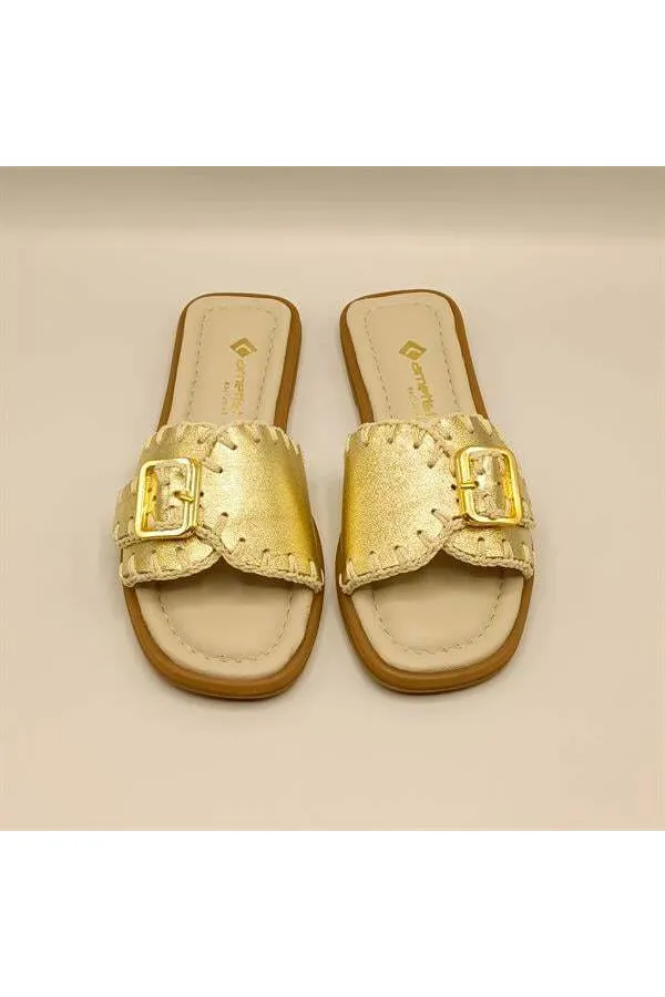 Authentic Gold Leather Women's Slippers