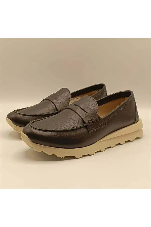 Carle Siyah Deri Kadın Loafer Ayakkabı