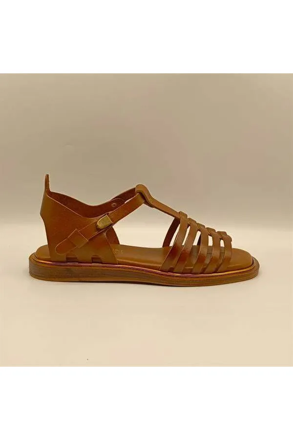 Asta Taba Deri Düz Kadın Sandalet