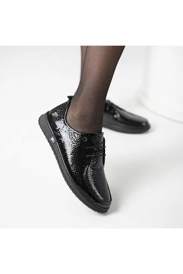 Ariss Siyah Fasulye Desen Gerçek Deri Kadın Günlük Ayakkabı – Hafif Esnek Kauçuk Taban