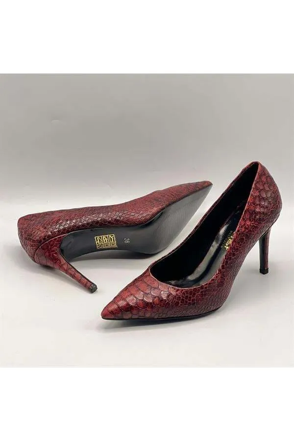 Escarpins Nadia en cuir véritable imprimé serpent bordeaux – Talon de 9 cm