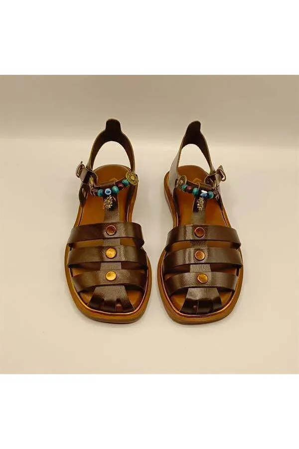 Cali Brown Leather Flat Women's Sandals