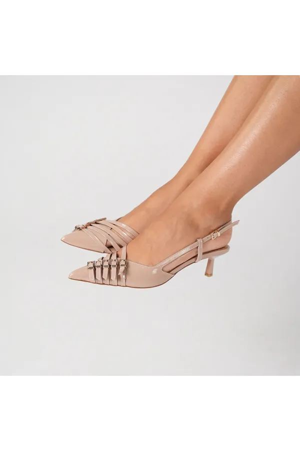 Chaussures à talons hauts Sedare en cuir véritable nude avec boucle