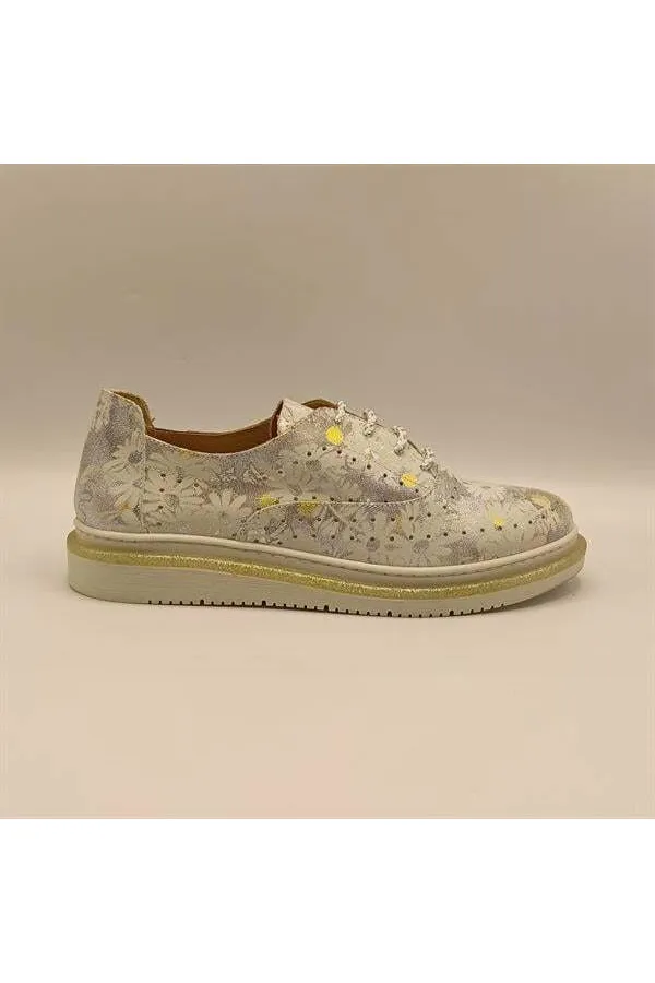 Jenny Silver Leather Floral Pattern Women's Sneaker