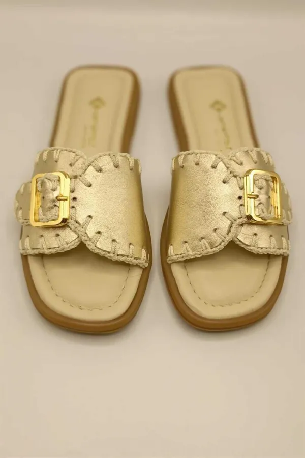 Authentic Matte Gold Leather Slippers
