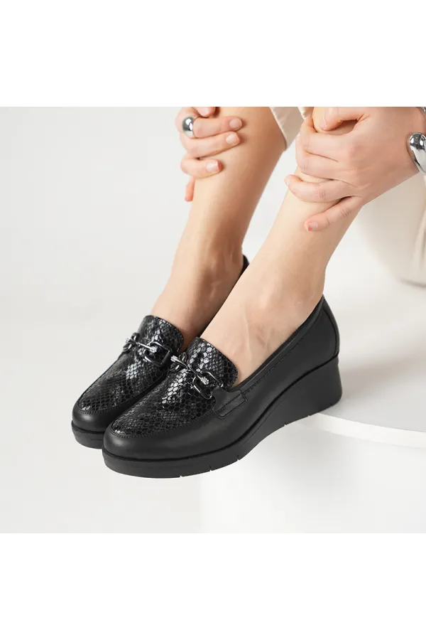 PENA Black Snake Print Genuine Leather Women's Casual Shoes