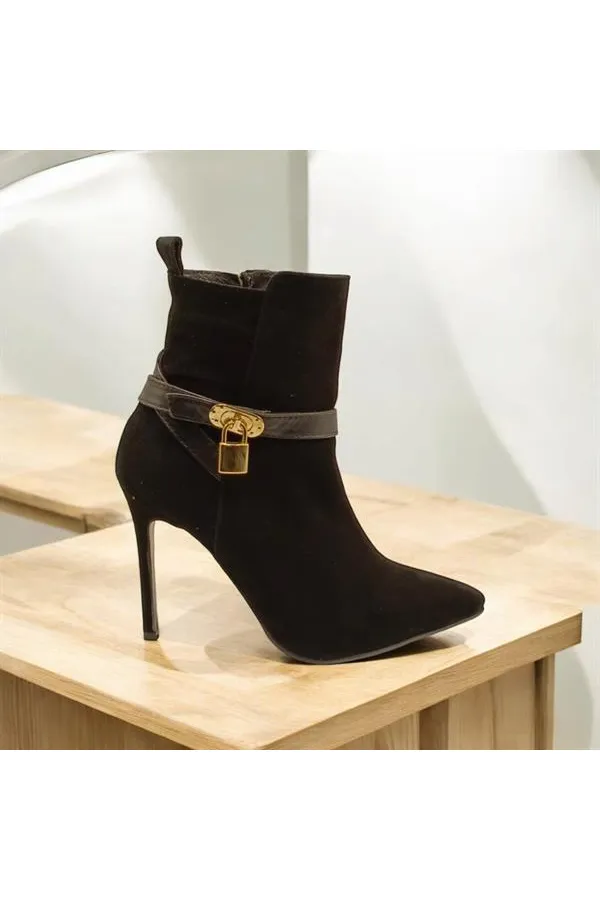 Feminine Black Suede Thin Heel Boots
