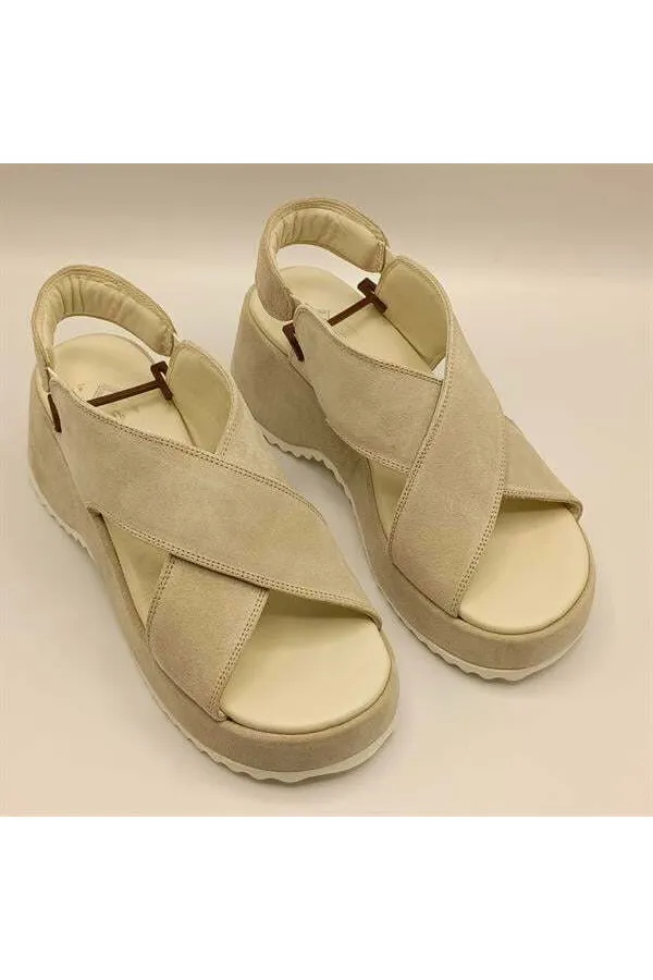 Sindy Beige Leather Platform Sandals