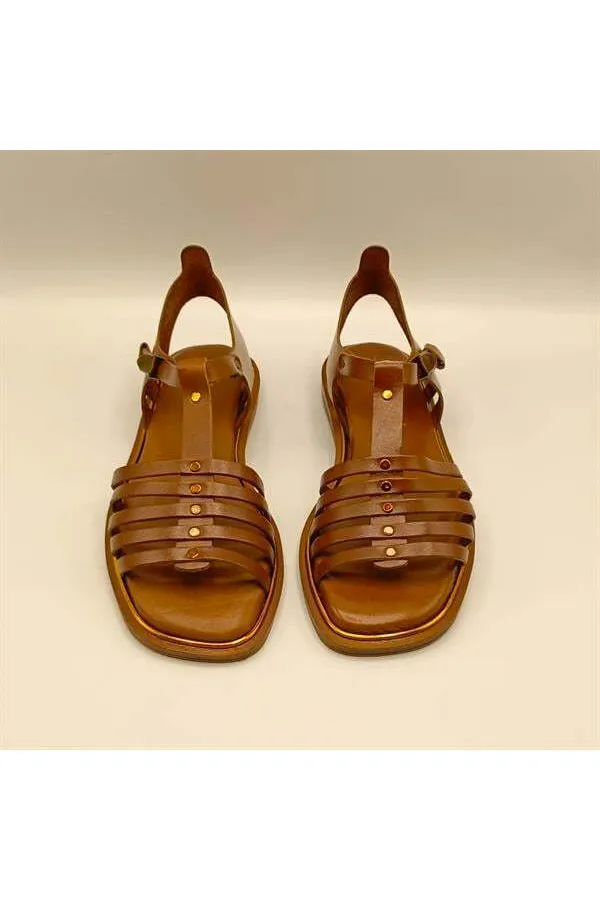 Asta Taba Deri Düz Kadın Sandalet